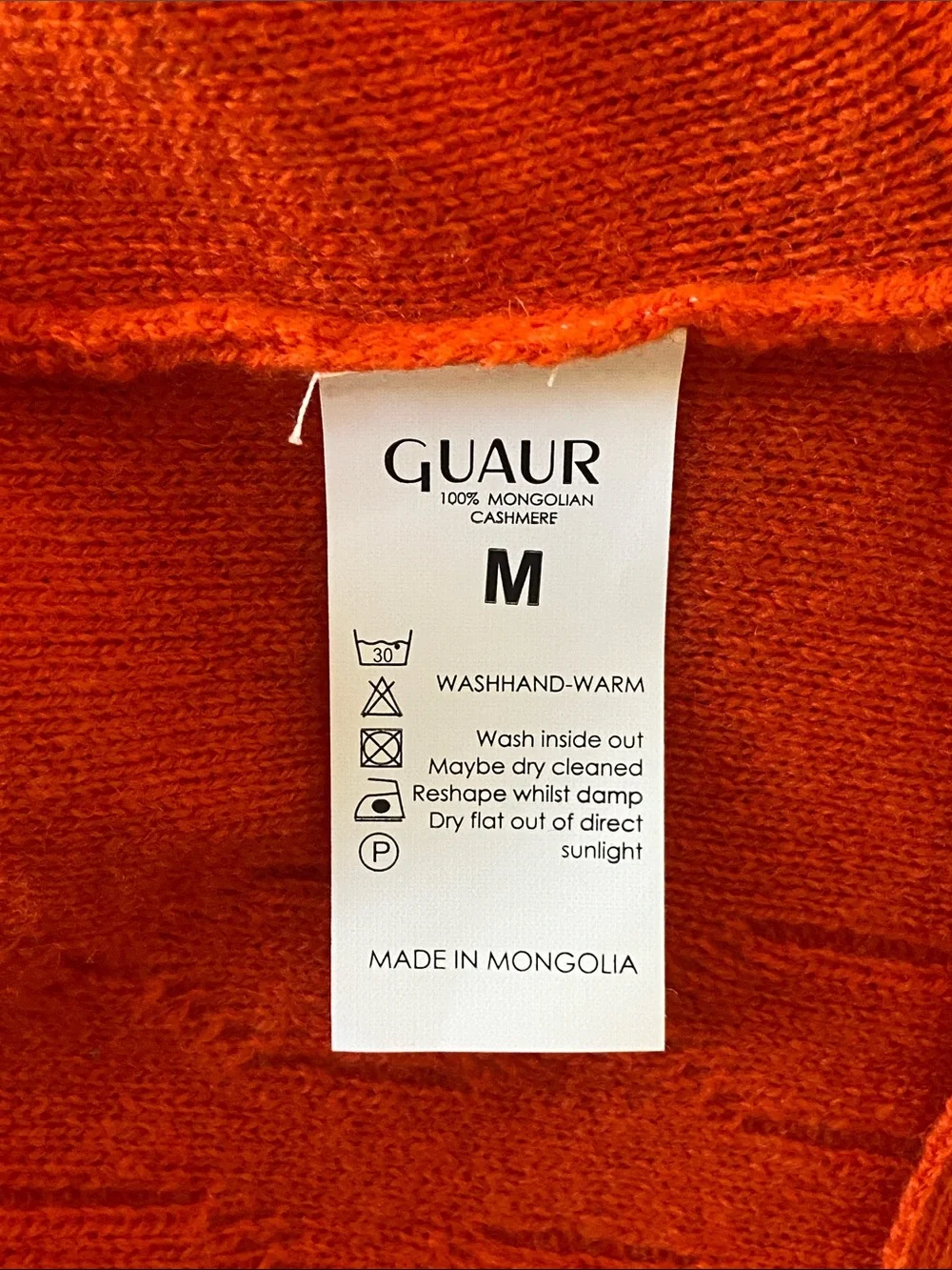 GUAUR Cashmere Cable Knit Short Sleeve Sweater in Bright Orange, Size Medium - Picture 4 of 12